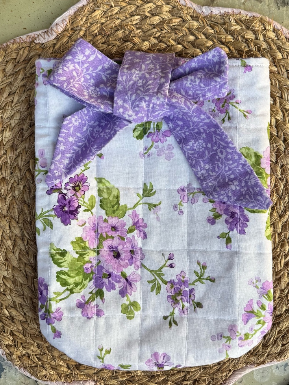 Floral Lavender Quilted Tote with Bow Accent
